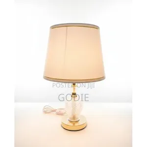 Crystal-Cut Glass Bedside Table Lamp With White Gold Fabric Shade