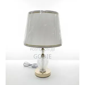 Crystal-Cut Glass Bedside Table Lamp With White Gold Fabric Shade
