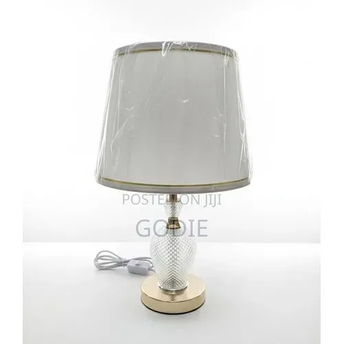 Crystal-Cut Glass Bedside Table Lamp With White Gold Fabric Shade