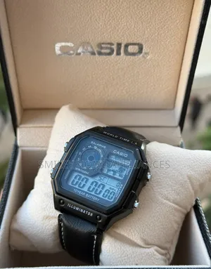 Black Leather Strapped Casio Unisex Digital Sports Wrist Time Piece