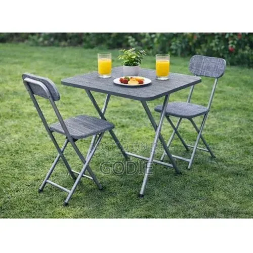 X-Shaped Foldable Wooden Table With 2 Chairs