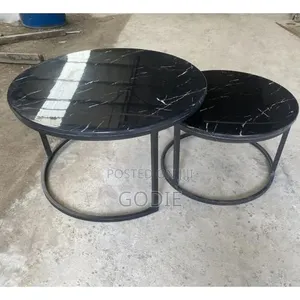 2pcs Marble Tampered Glass Centre Table - Black