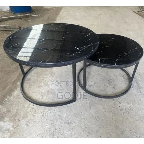 2pcs Marble Tampered Glass Centre Table - Black