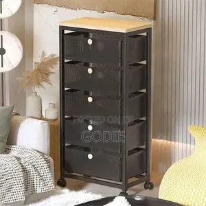 Multi-Layer Kitchen Rolling Storage Cart With Mesh Drawers and Wooden