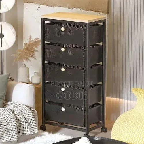 Multi-Layer Kitchen Rolling Storage Cart With Mesh Drawers and Wooden