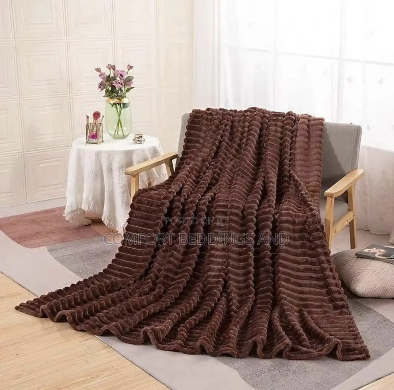 Stripped Throw Blanket Coffee Brown