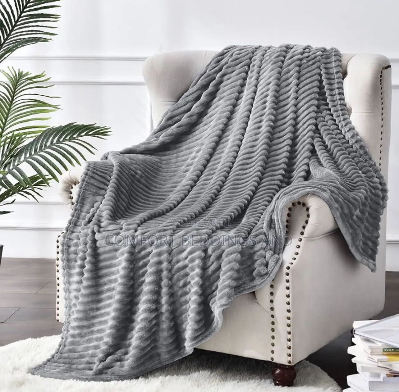 Stripped Throw Blanket Light Gray