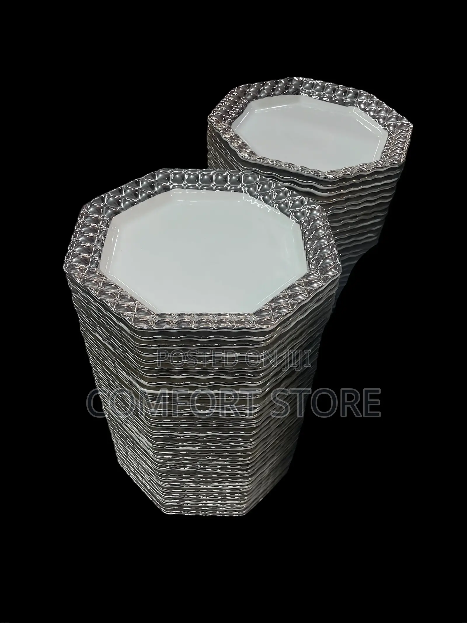 Ceramic White Dinner Plates With Silver