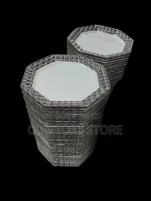 Ceramic White Dinner Plates With Silver