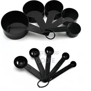Cyfaza Measuring Cups and Spoons, 10-Piece Set, Plastic, Black