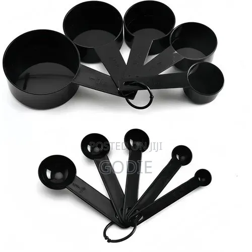 Cyfaza Measuring Cups and Spoons, 10-Piece Set, Plastic, Black
