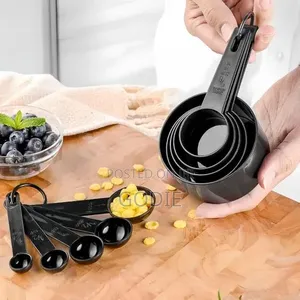 Cyfaza Measuring Cups and Spoons, 10-Piece Set, Plastic, Black