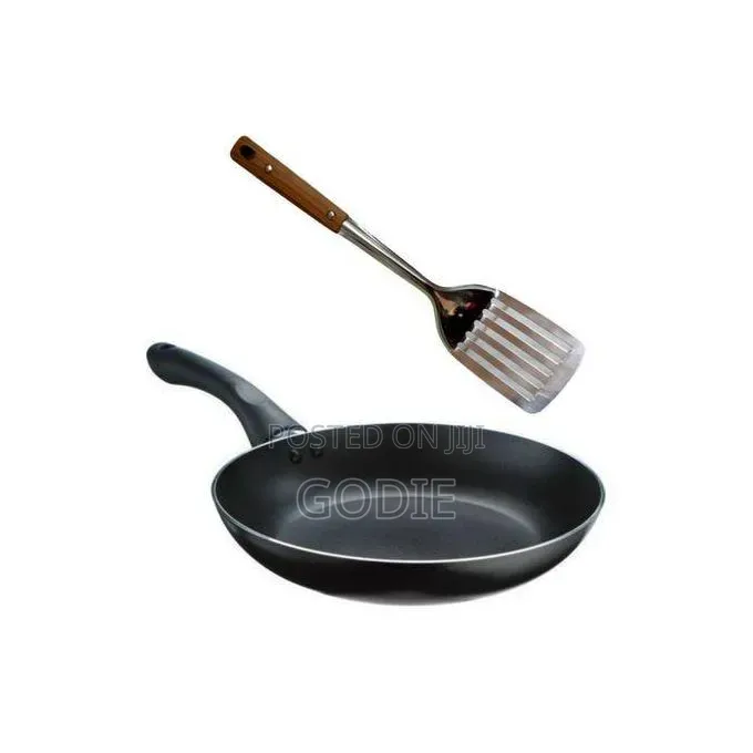 22cm Non Sticky Frying Pan and Spoon - Multicolor