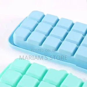 Flexible Silicone Ice Cube Tray With A Blue Finish.