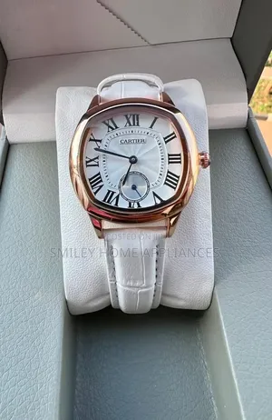 Women's White Leather Strapped Cartier Wrist Analog Time Piece