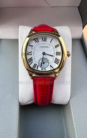 Cartier Women's Analog Red Leather Strapped Wrist Quartz Time Piece