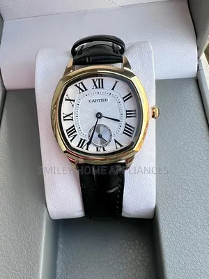 Cartier Women's Black Leather Strapped Gold Chrome Analog Wrist Watch