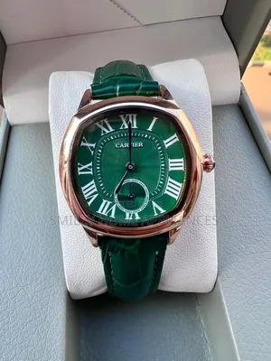 Green Face Leather Strapped Women's Cartier Quartz Analog Time Piece