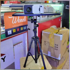 Tripod Projector Stand With a Flat Tray Surface, Likely for Projector.