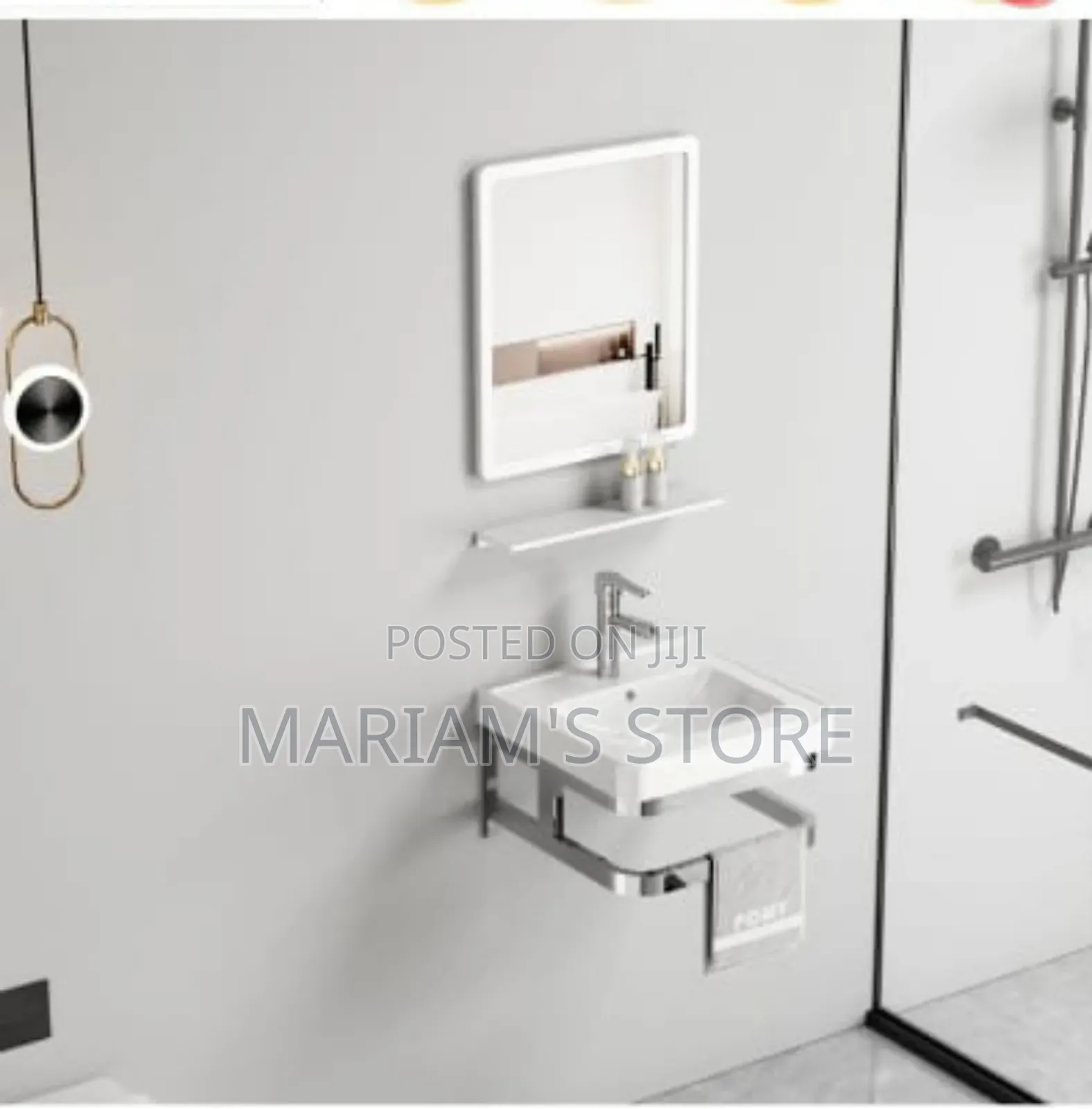 Wall-Mounted Ceramic Basin Set With Towel Rack and Led Mirror.