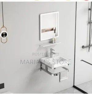 Wall-Mounted Ceramic Basin Set With Towel Rack and Led Mirror.