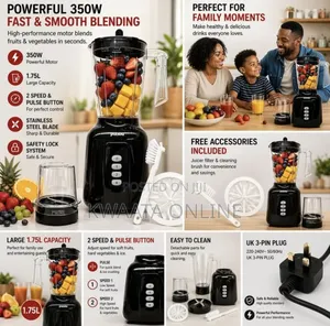 1.75litres Panda 2in 1 Juice Blender With Grinder, Red or Black-350w