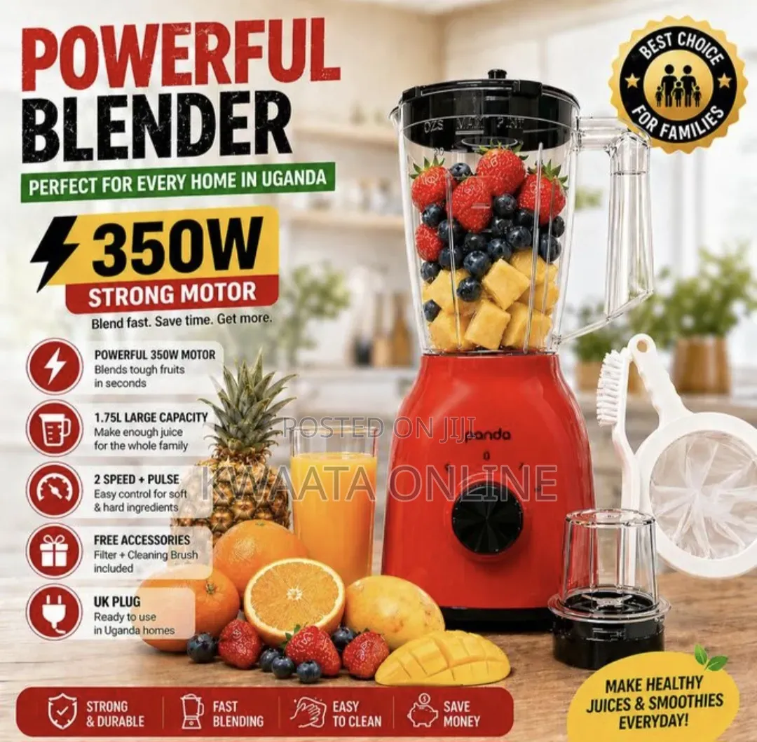 1.75litres Panda 2in 1 Juice Blender With Grinder, Red or Black-350w