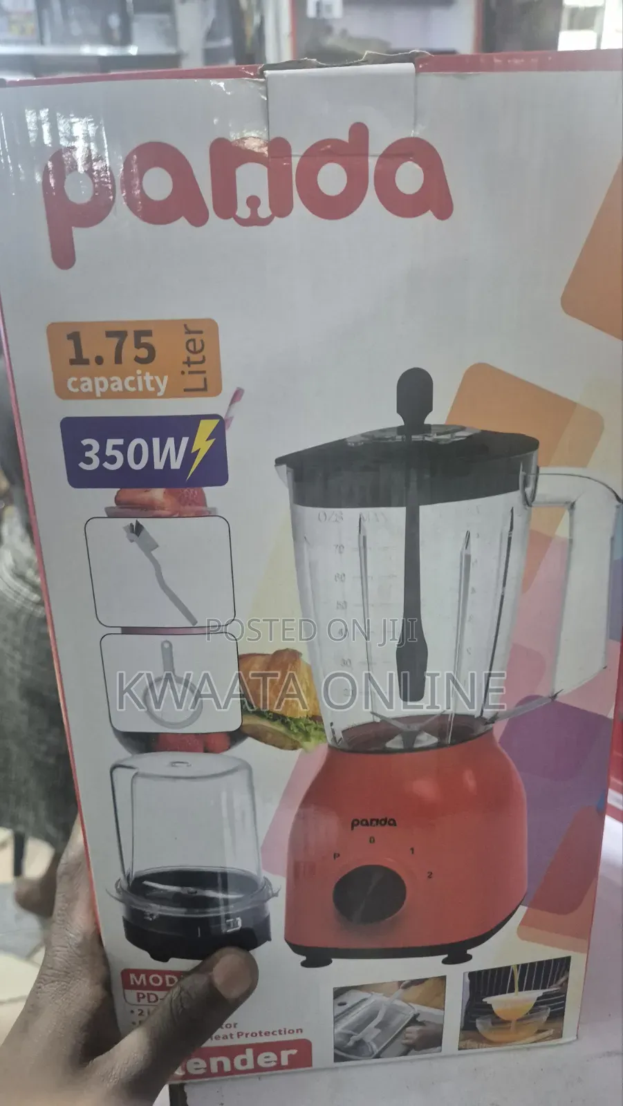 1.75litres Panda 2in 1 Juice Blender With Grinder, Red or Black-350w