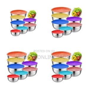 Sets of Stainless Steel Mixing Bowls With Airtight, Colorful Lids