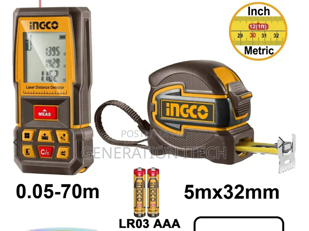 Ingco Laser Distance Detector Combo Kit - Measuring Tape (Hldd241201)