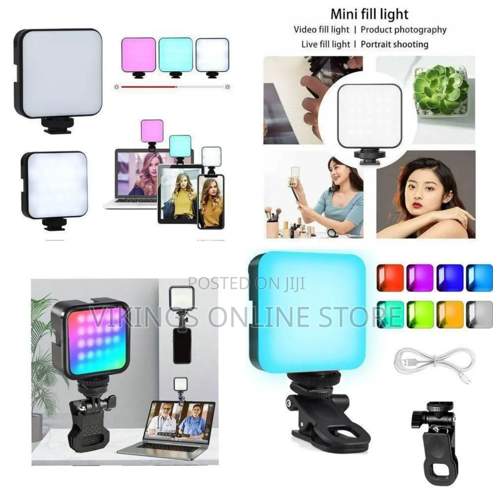 Portable RGB Led Video Light With Clip-on Mount - Multicolor