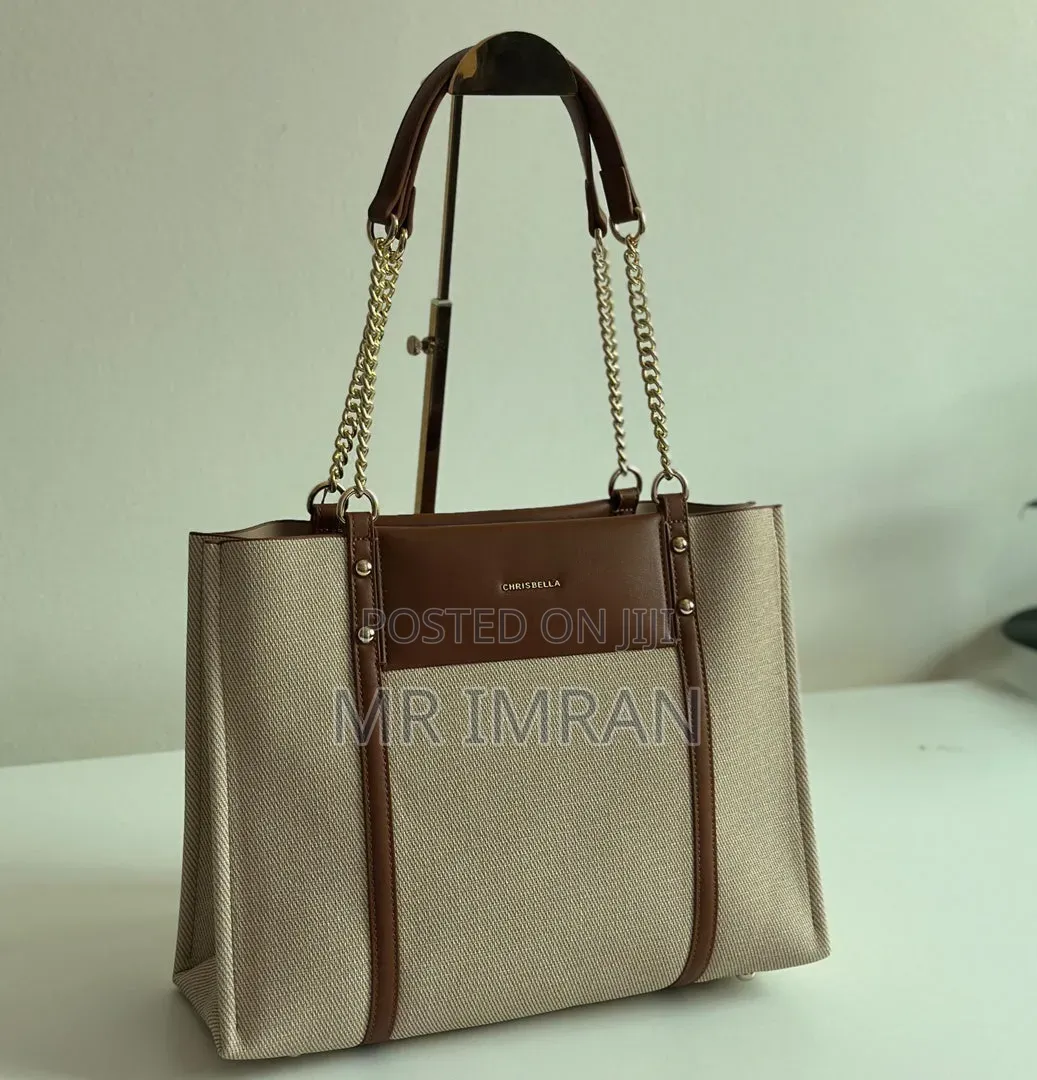 Chain-Accented Handles Tote Handbag