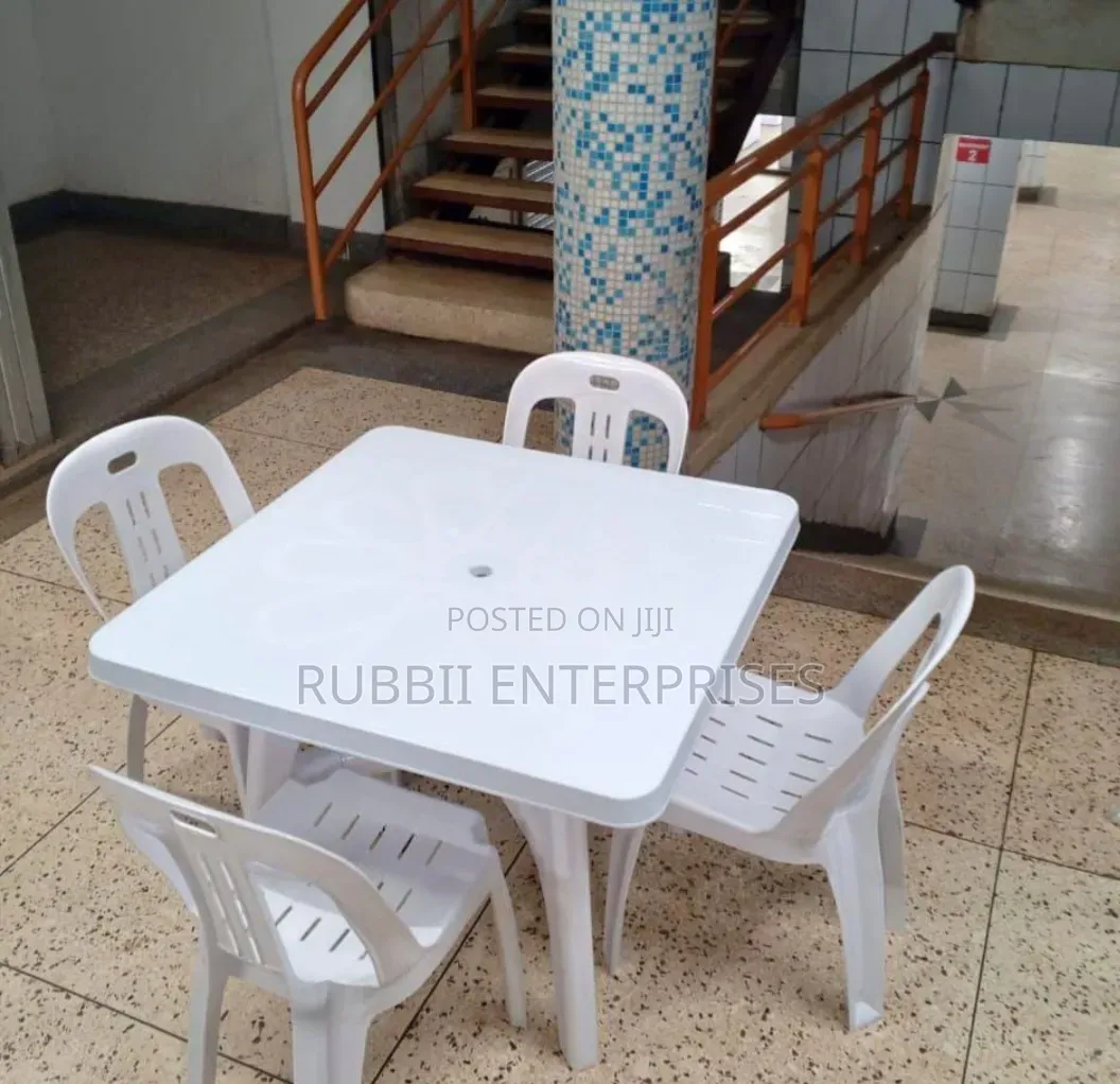 Square White Plastic Table + 4 Chairs ~ White