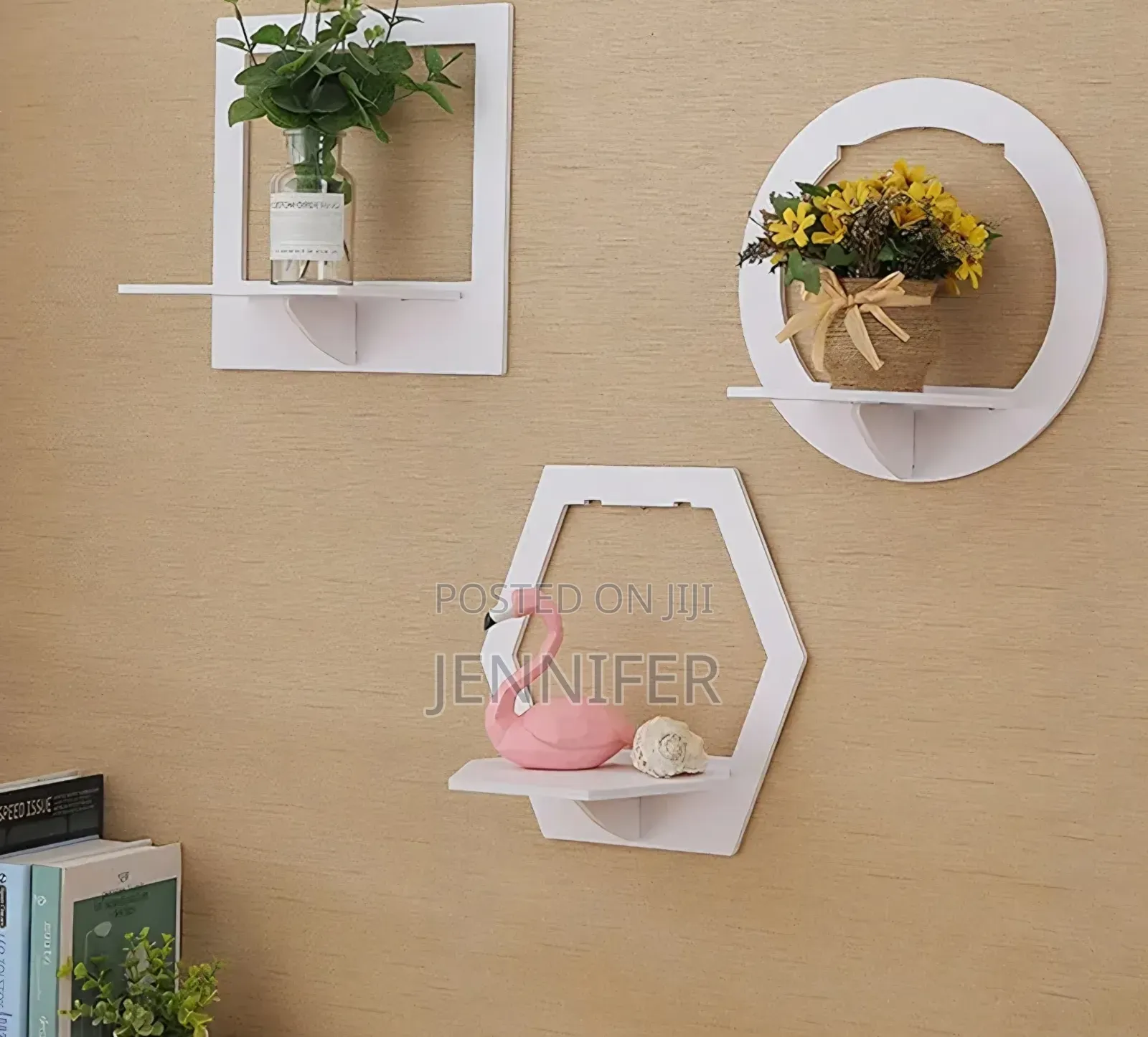 White Geometric Floating Wall Shelf