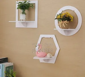 White Geometric Floating Wall Shelf