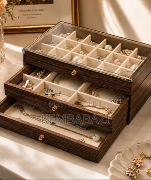 22*13*10.8cm 3-tier Wooden Jewelry Storage Box