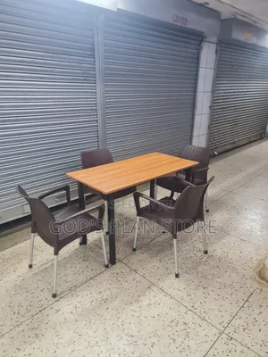 Steel Legs Plastic Dining Chairs and Wooden Foldable Table Set