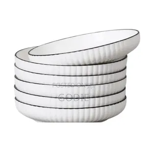 6-Piece Set of White Ribbed Ceramic Plates
