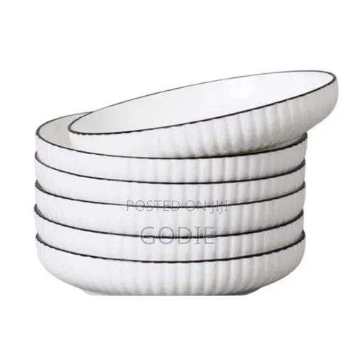 6-Piece Set of White Ribbed Ceramic Plates