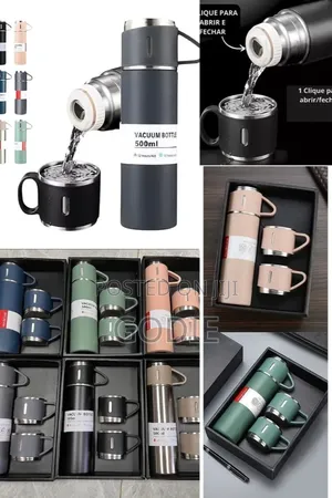 500ml Stainless Steel Vacuum Flask That Includes Three Matching Cups,