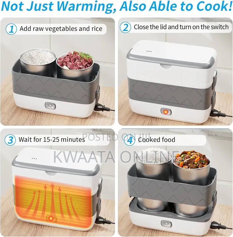Electric Lunch Box, 2 Layers 1.48l Self Cooking Heating Food Steamer