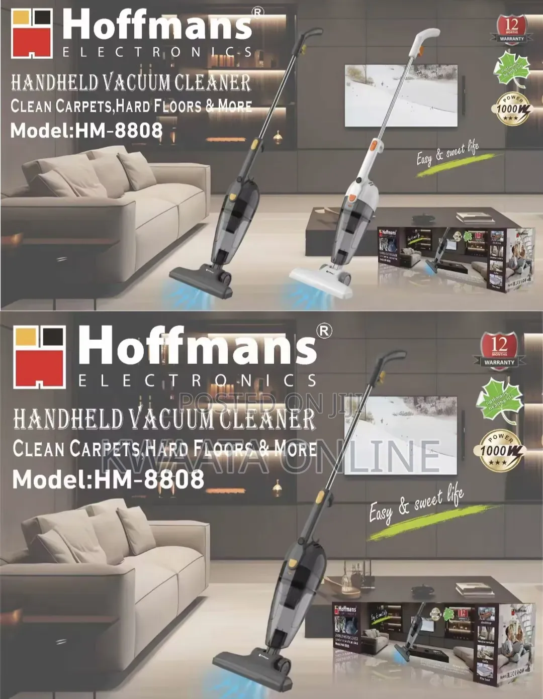 Hoffman Handheld Stick Vacuum Cleaner 1000w Powerful Cyclone Suction