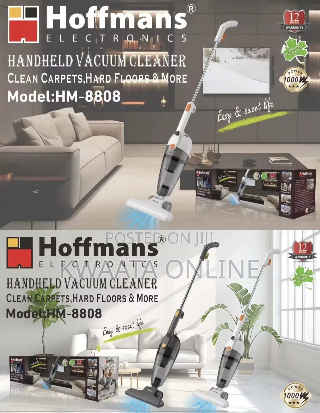 Hoffman Handheld Stick Vacuum Cleaner 1000w Powerful Cyclone Suction