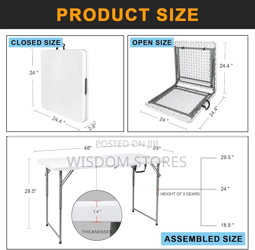 White Portable Folding Table With Carrying Handle for Camping Party