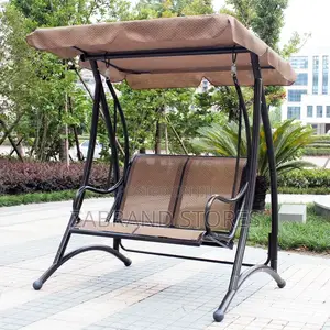 2-Seater Patio Swing Chair With an Adjustable Tan Canopy