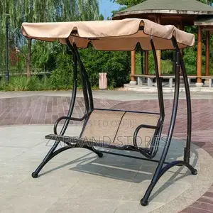 2-Seater Patio Swing Chair With an Adjustable Tan Canopy