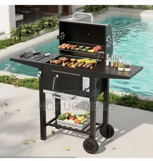 Charcoal Grill, Heavy Duty Cooking Grill With 2 Foldable Side Tables