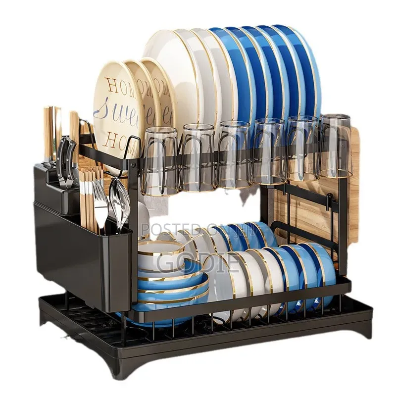 Modern 2-Tier Black Kitchen Dish Rack