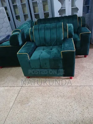 Green Sofa Piped Yellow