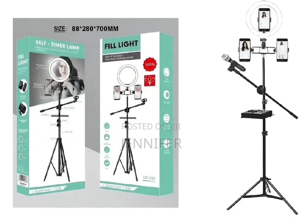Ringlight With Stand and Microphone Stand Set Up